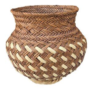 Handwoven Decorative Wicker Basket Two Tone Pattern Vintage 4 inch Vase